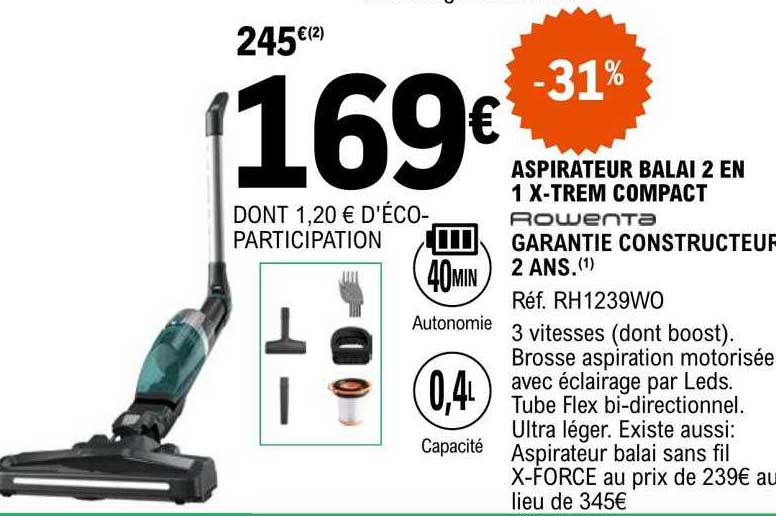 rowenta aspirateur balai 2en1 x-trem compact