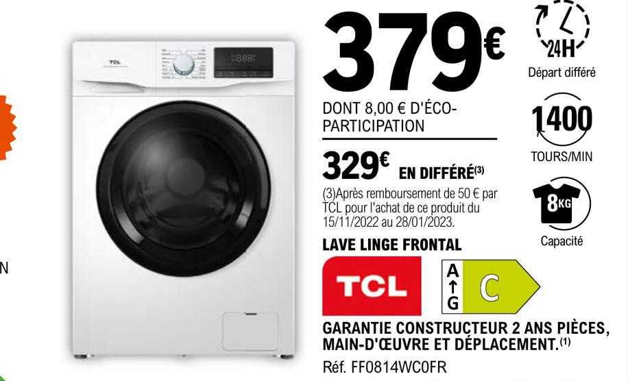 tcl lave linge frontal