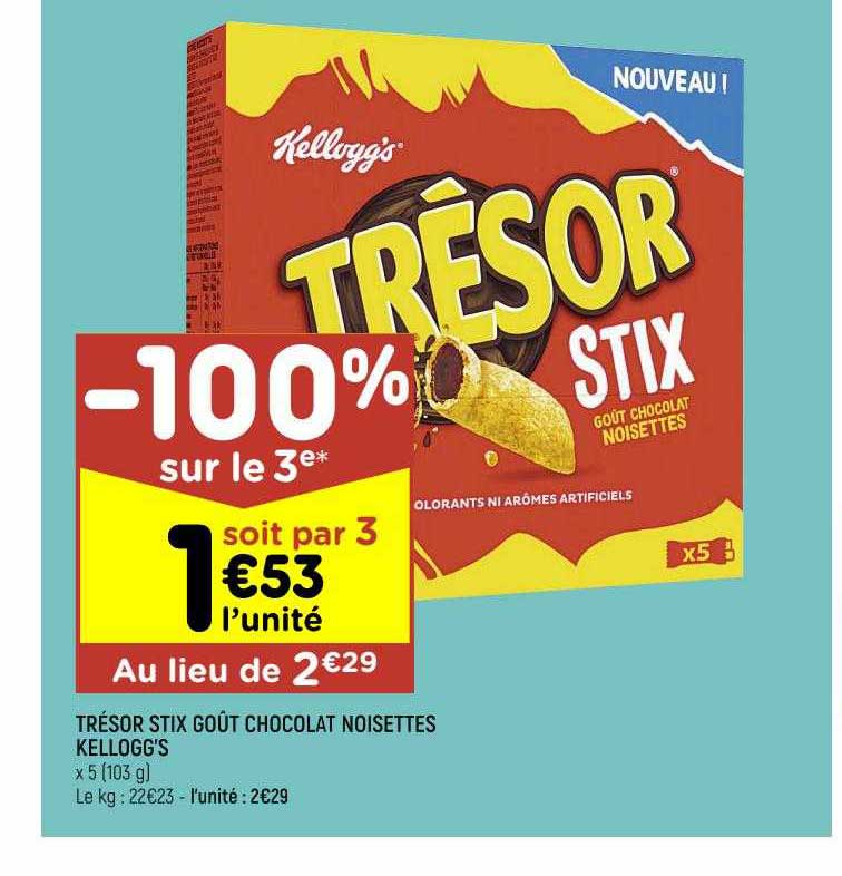 trésor stix goût chocolat noisettes kellogg's