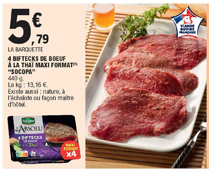 4 biftecks de bœuf à la thaï maxi format "socopa"