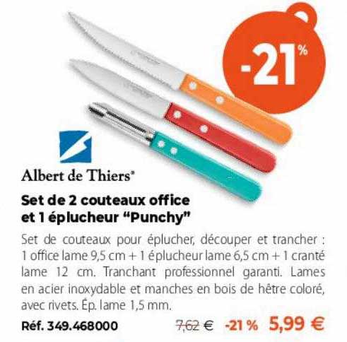 albert de thiers set de 2 couteaux office et 1 éplucheur "punchy"