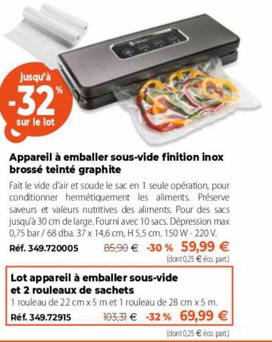 appareil à emballer sous-vide finition inox brossé teinté graphite