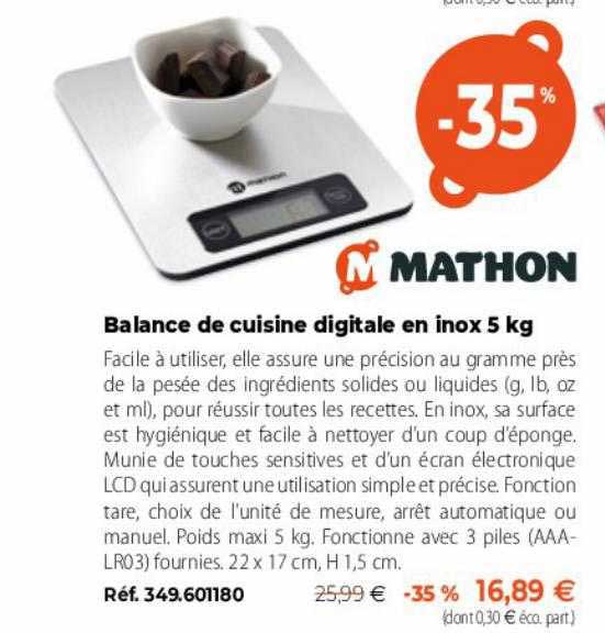 balance de cuisine digitale en inox 5 kg mathon
