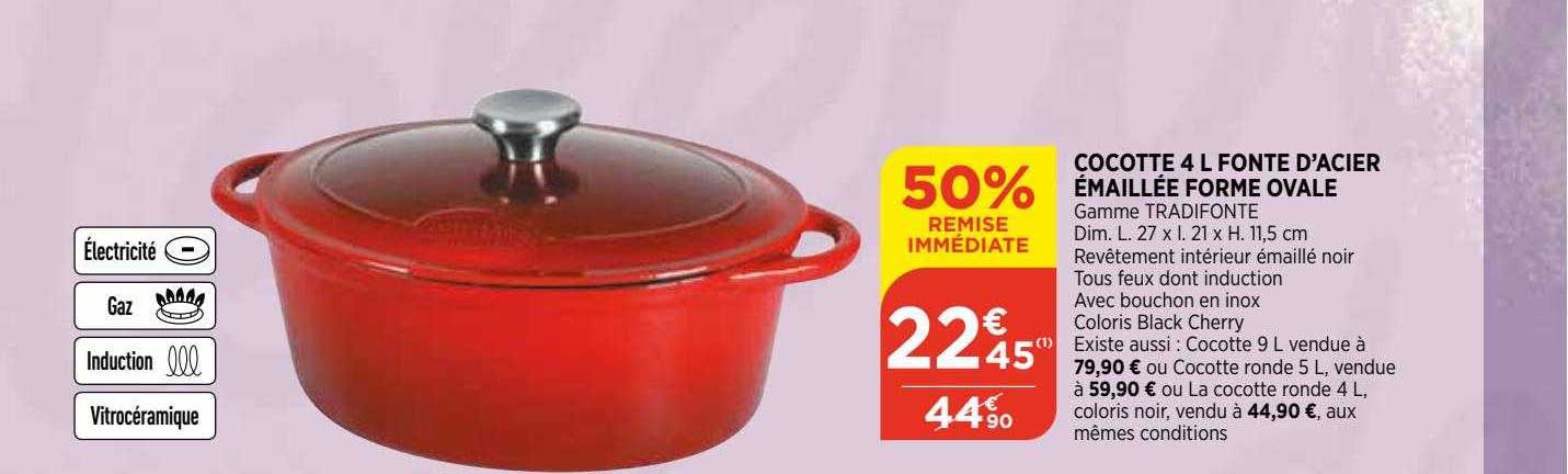 cocotte 4 l fonte d'acier émaillée forme ovale