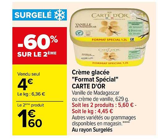 crème glacée "format spécial" carte d'or