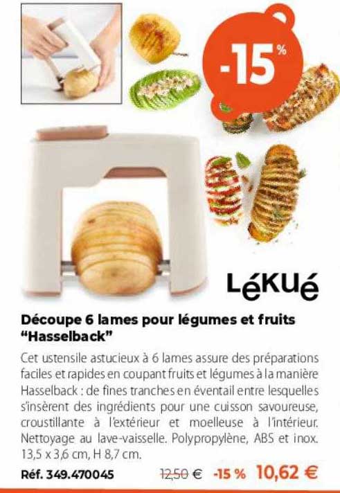 découpe 6 lames pour légumes et fruits "hasselback"