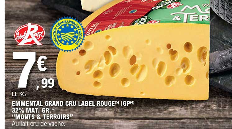 emmental grand cru label rouge igp 32% mat. gr. "monts & terroirs"