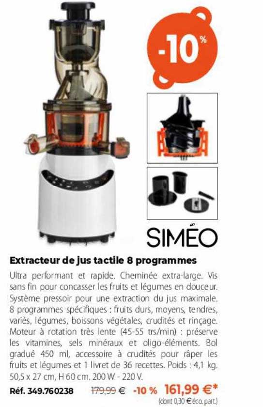 extracteur de jus tactile 8 programmes siméo