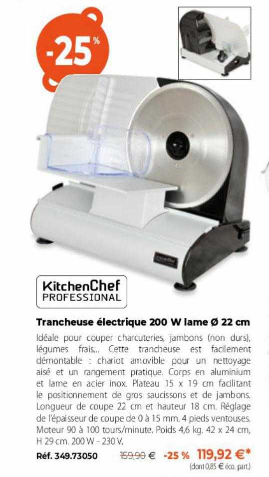 Kitchen Chef Trancheuse électrique 200 W Lame ø 22 Cm