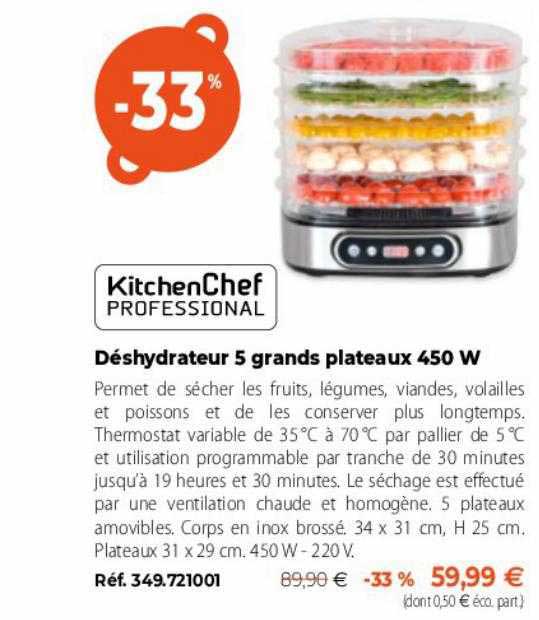 kitchenchef professional déshydrateur 5 grands plateaux 450 w