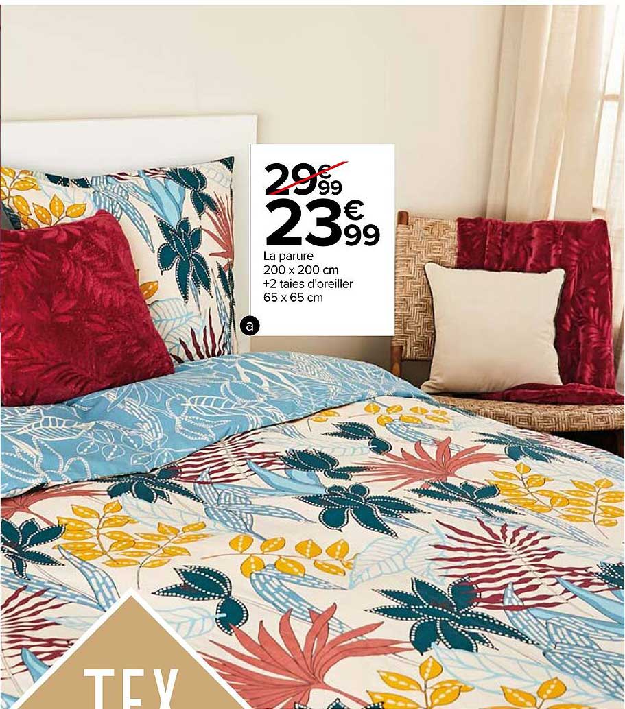 la parure 200 x 200 cm + 2 taies d'oreiller 65 x 65 cm tex