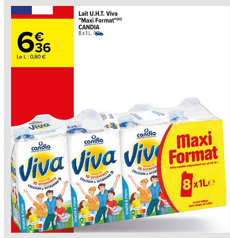 lait u.h.t. viva "maxi format" candia