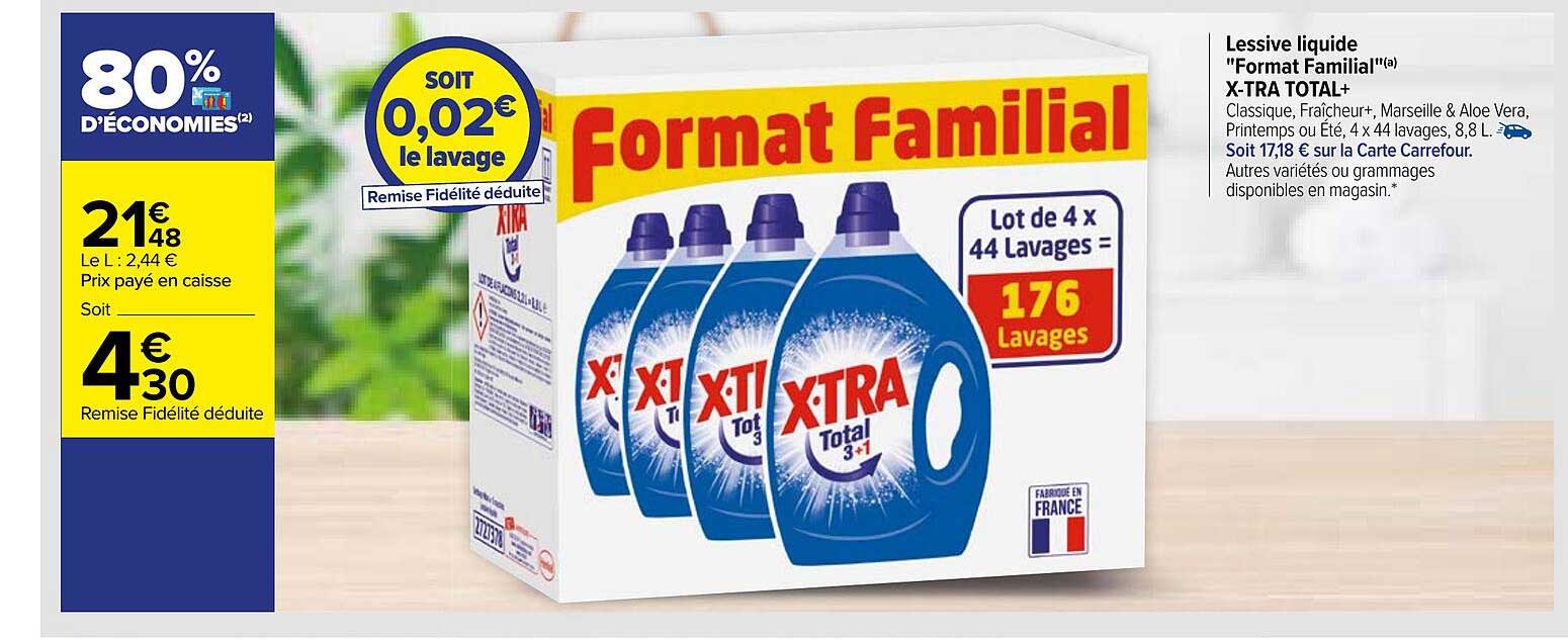 lessive liquide "format familial" x-tra total+