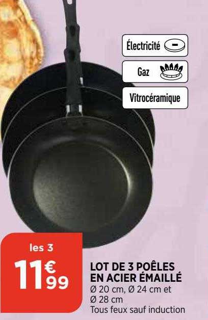 Lot De 3 Poêles En Acier émaillé