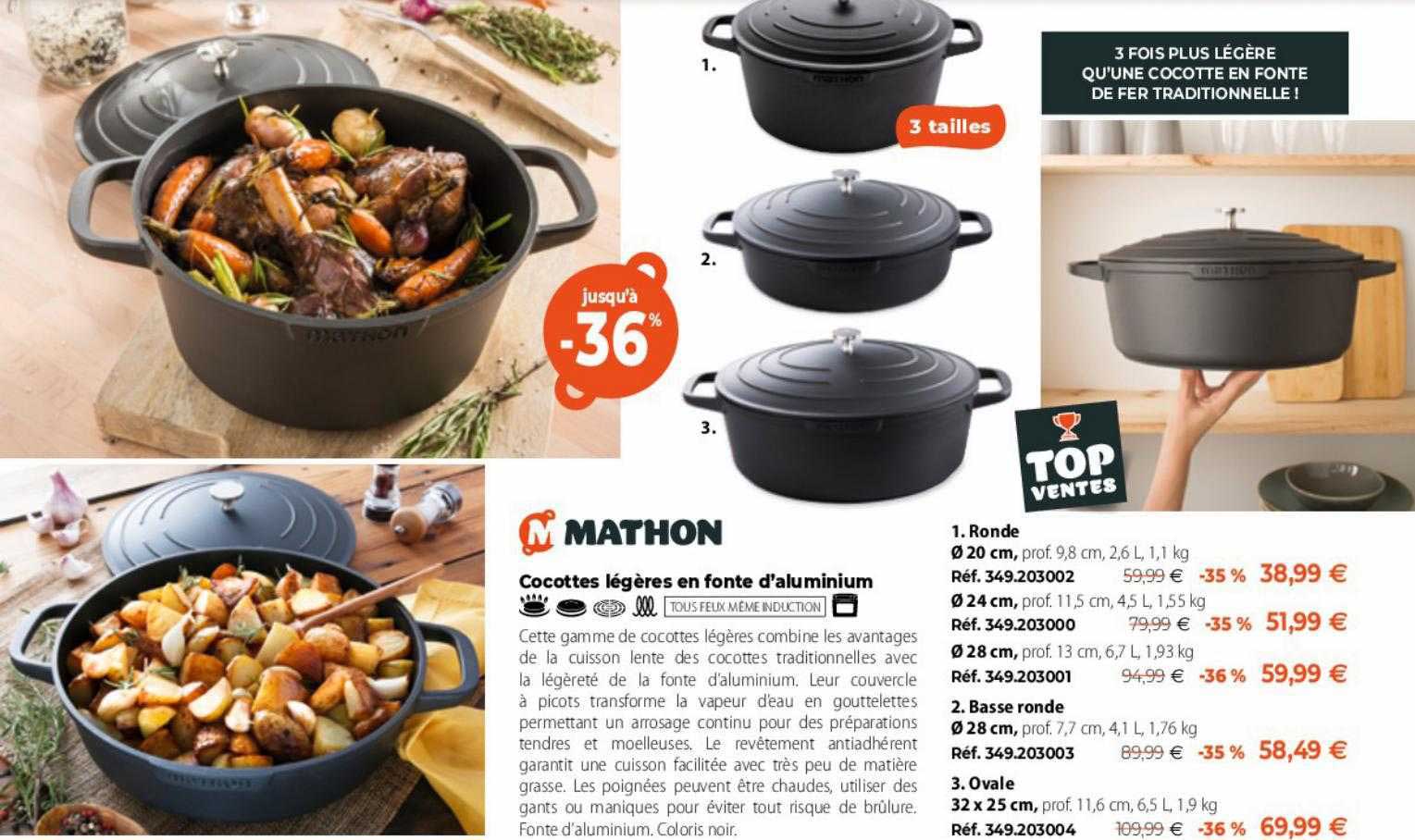 mathon cocottes légères en fonte d'aluminium