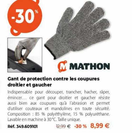 mathon gant de protection contre les coupures droitier et gaucher