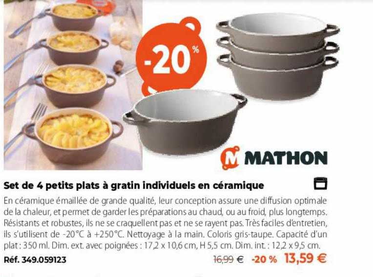 Mathon Set De 4 Petits Plats à Gratin Individuels En Céramique