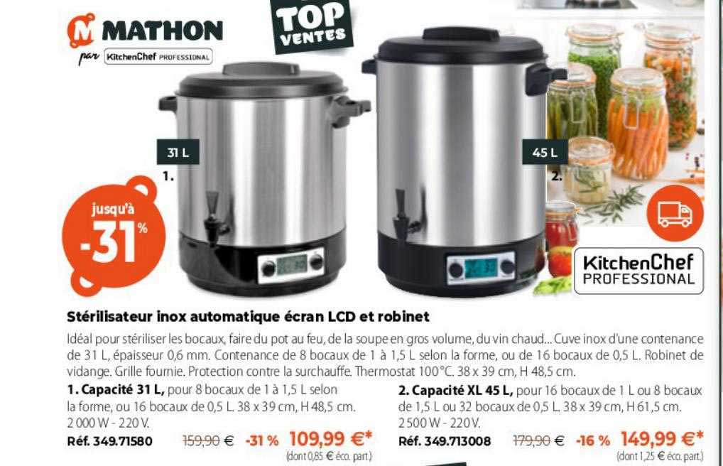 mathone stérilisateur inox automatique écran lcd et robinet
