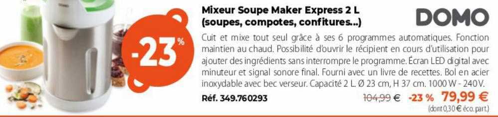 mixeur soupe maker express 2 l domo