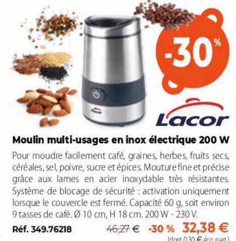 moulin multi-usages en inox électrique 200w lacor