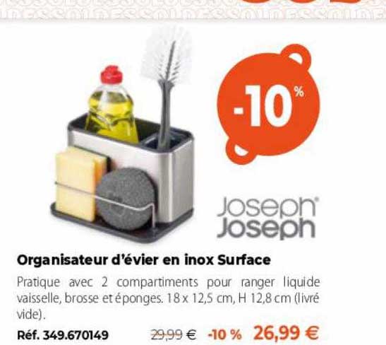 organisateur d'évier en inox surface joseph joseph