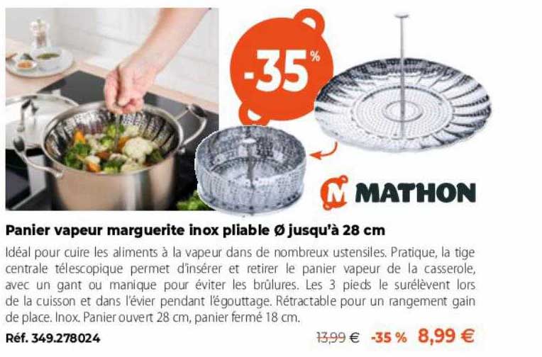 panier vapeur marguerite inox pliable ø jusqu'à 28 cm