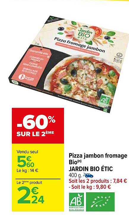 Pizza Jambon Fromage Bio Jardin Bio étic