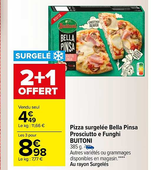 pizza surgelée bella pinsa prosciutto e funghi buitoni