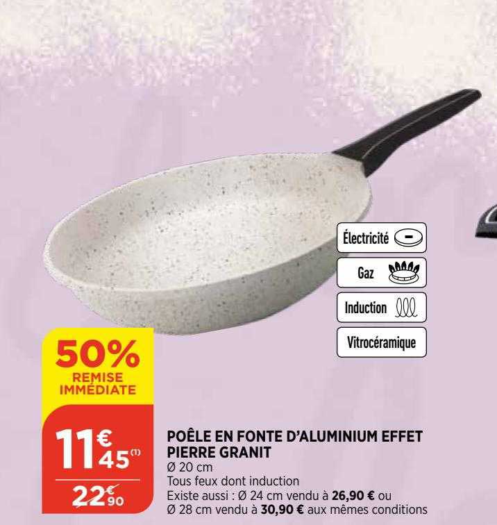 poêle en fonte d'aluminium effet pierre granit