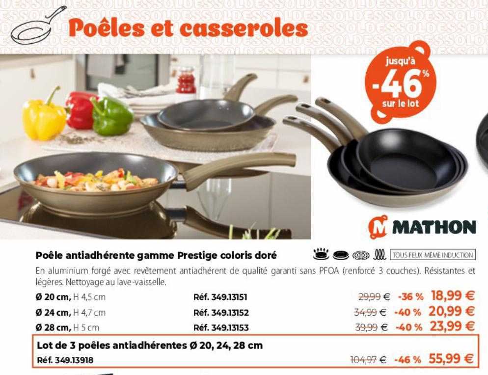 poêles antiadhérente gamme prestige coloris doré mathon