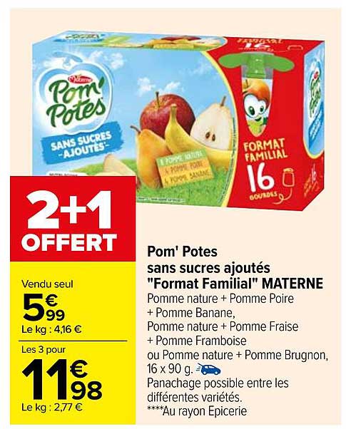 pom'potes sans sucres ajoutés sans sucres ajoutés "format familial" materne