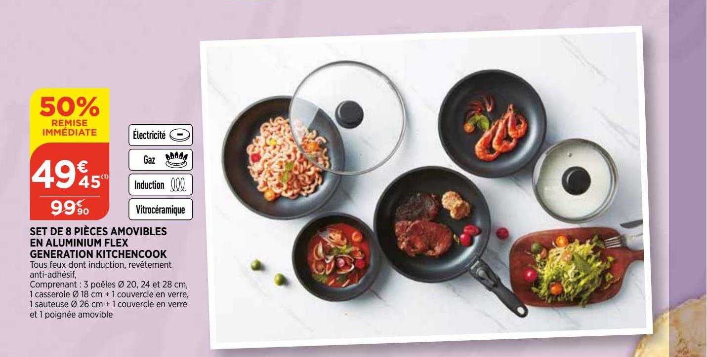 set de 8 pièces amovibles en aluminium flex generation kitchencook