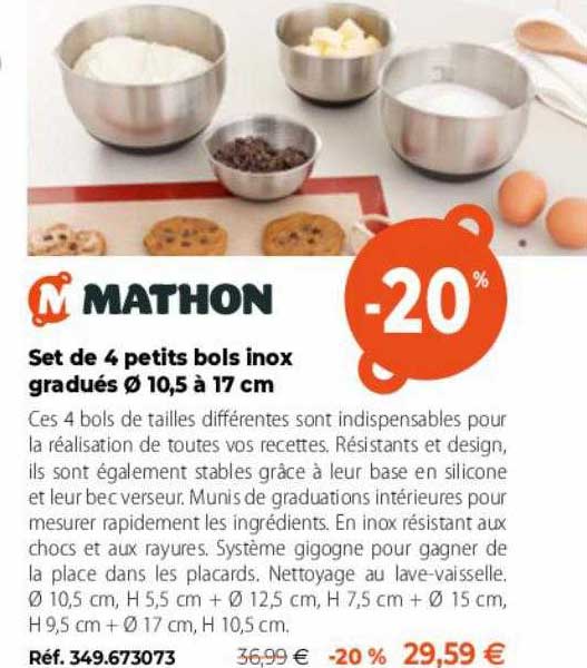 sset de 4 petits bols inox gradués ø 10.5 à 17 cm