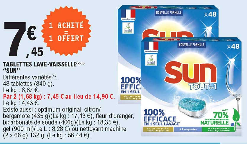 tablettes lave-vaisselle "sun"