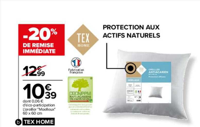 l'oreiller "moelleux" 60 x 60 cm tex home