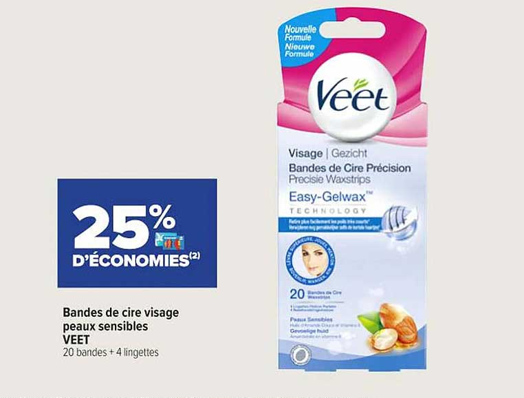 bandes de cire visage peaux sensibles veet