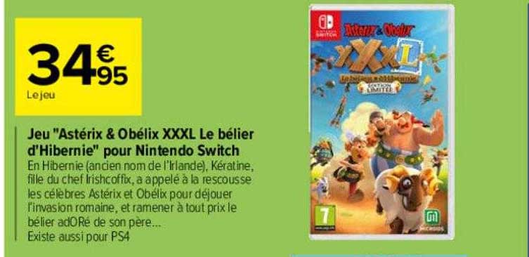 jeu "astérix & obélix xxxl le bélier d'hibernie" pour nintendo switch