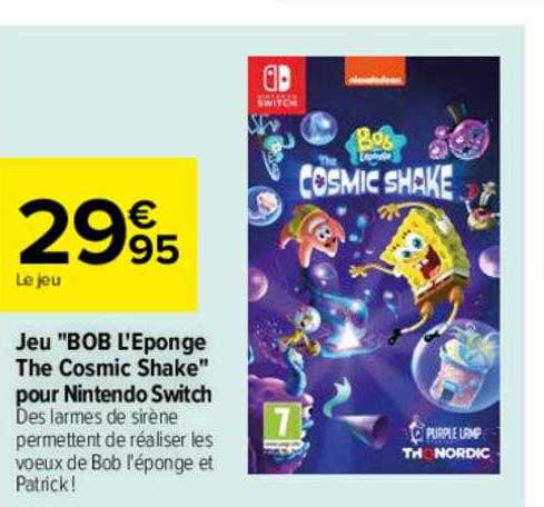 jeu "bob l'éponge the cosmic shake" pour nintendo switch