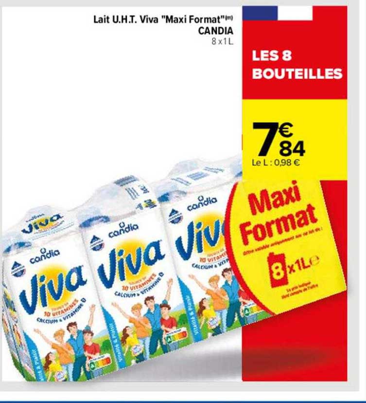 lait u.h.t. viva "maxi format" candia