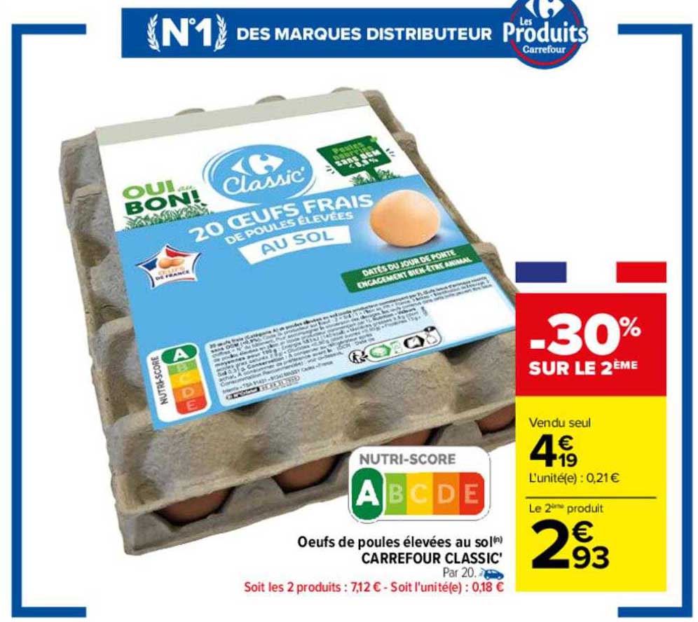 œufs de poules élevées au sol carrefour classic'