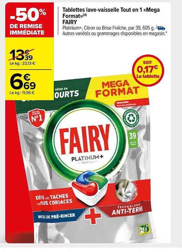 tablettes lave-vaisselle tout en 1 «mega format» fairy