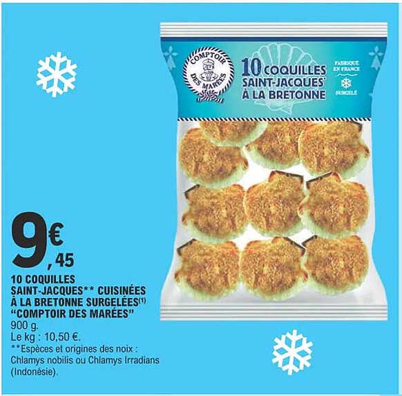 10 coquilles saint-jacques cuisinées à la bretonne surgelées "comptoir des marées"
