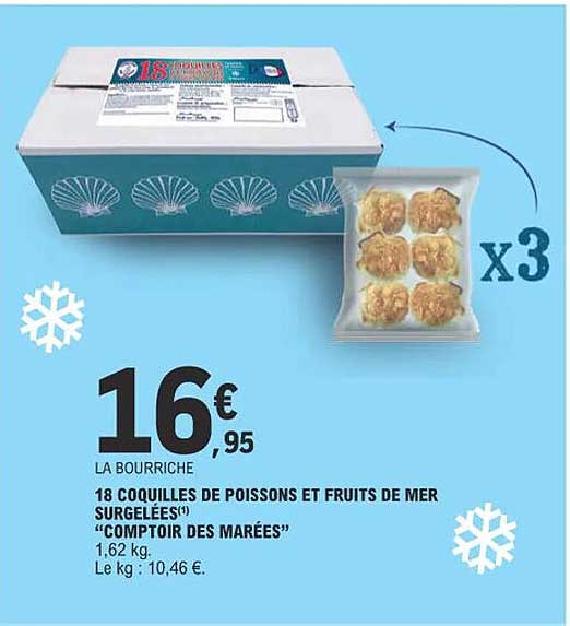 18 coquilles de poissons et fruits de mer surgelées "comptoir des marées"