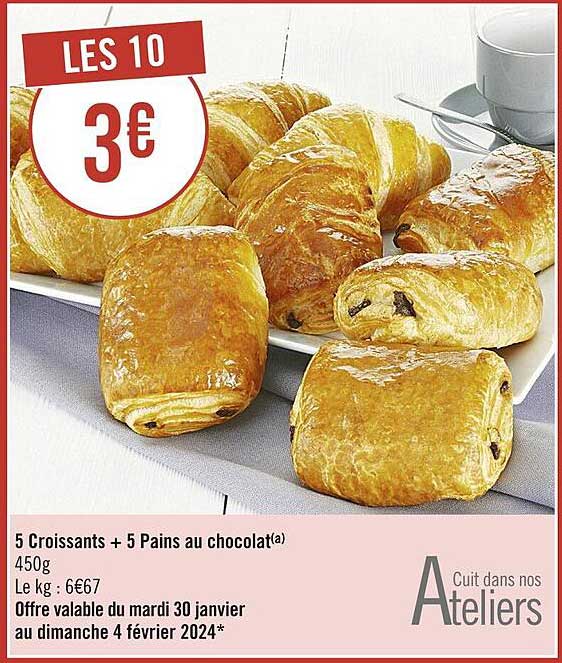 5 Croissants + 5 Pains Au Chocolat