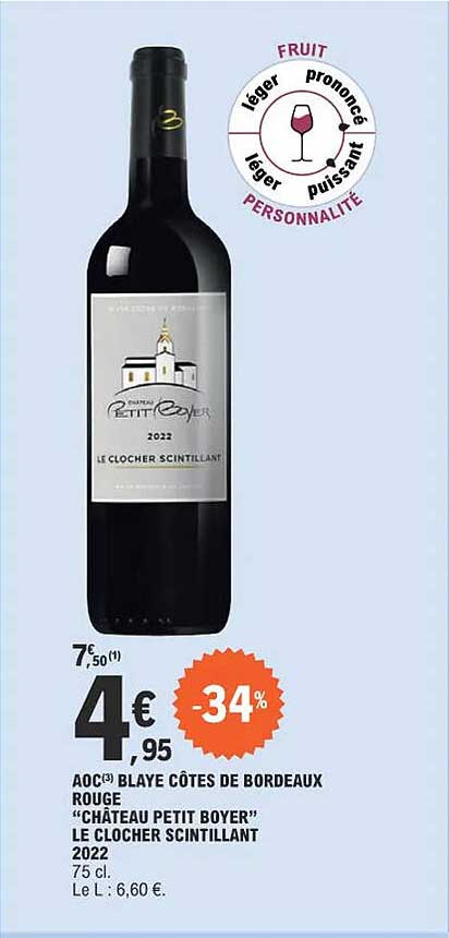 aoc blaye côtes de bordeaux rouge "château petit boyer" le clocher scintillant 2022