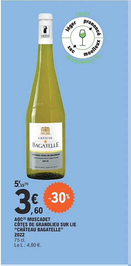 aoc muscadet côtes sde grandlieu sur lie "château bagatelle" 2022