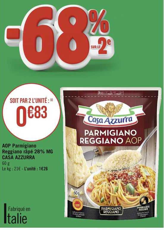 aop parmigiano reggiano râpé 25% m.g. casa azzurra