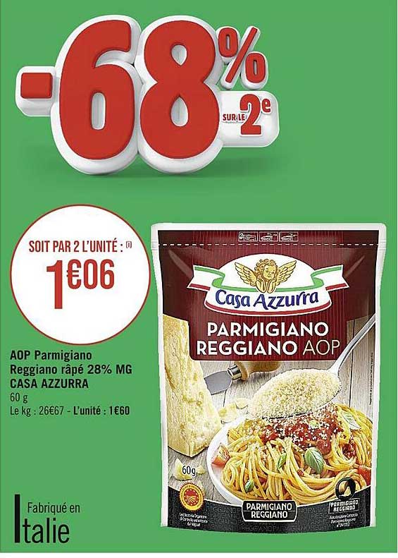 aop parmigiano reggiano râpé 28% mg casa azzurra