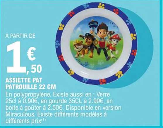 assiette pat patrouille 22 cm