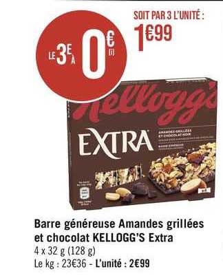 barre généreuse amandes grillées et chocolat kellogg's extra